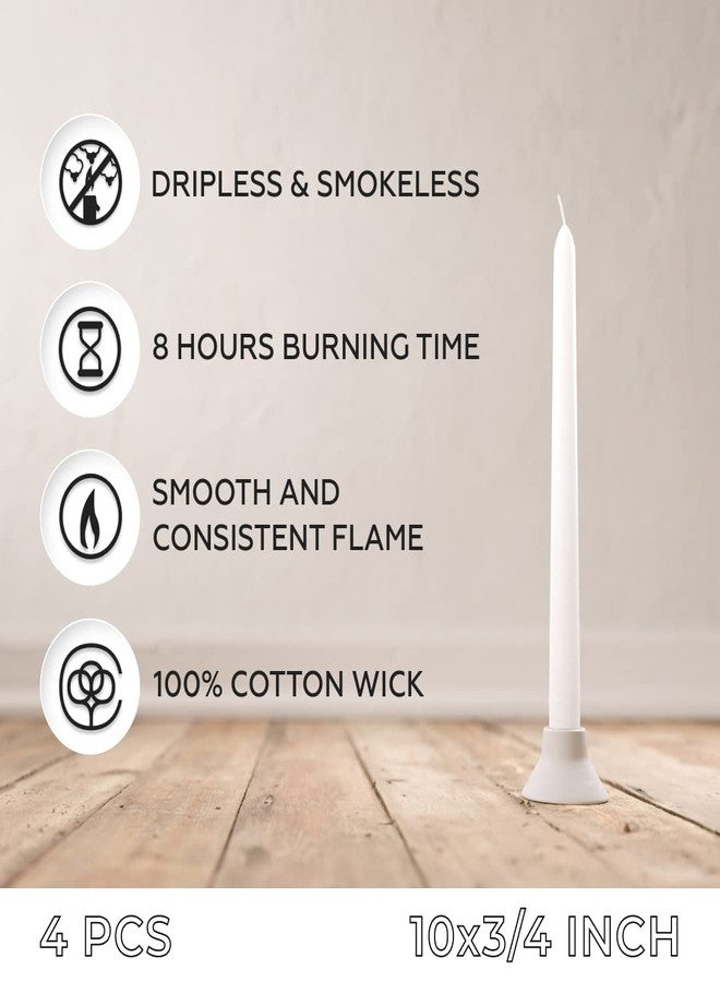 Sonedly 10 inch Taper Candle 4 Pack - Home Interior Long Burning Dripless and Smokeless Unscented Tapered Candles - 8-Hour Burning White - Image 2